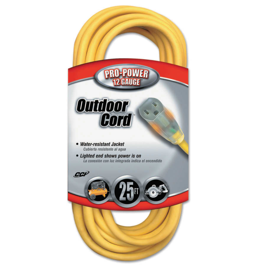 CORD EXT 25FT 12/3 W/ LIGHT ENDS